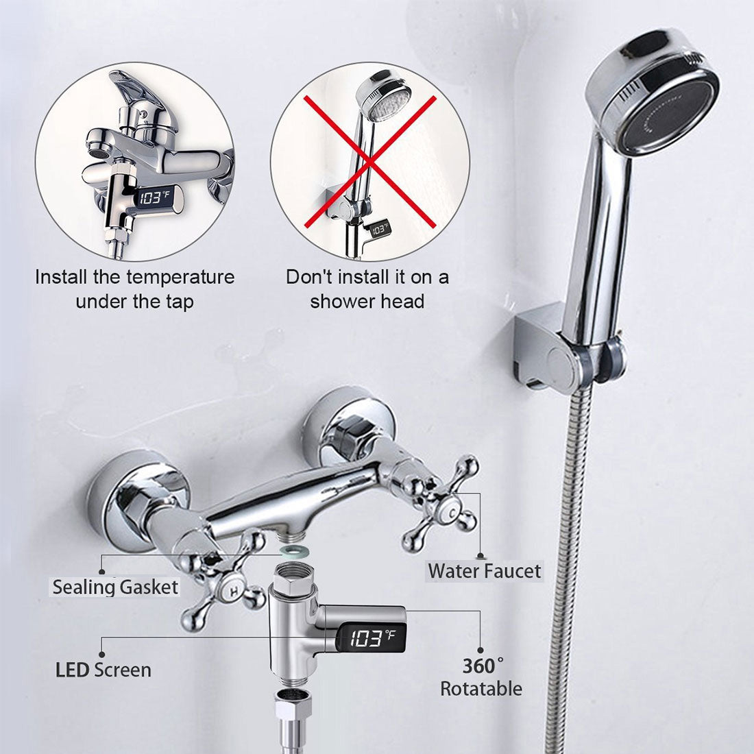 Real-Time Water Temperature Gauge - Safe & Easy to Install Shower Thermometer